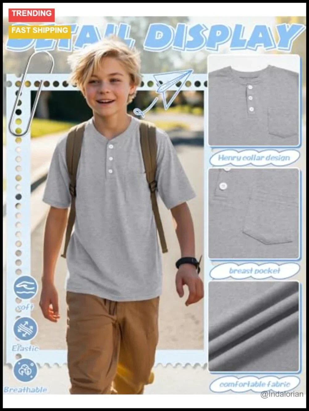 3 Pack Boys Henley T-Shirts Short Sleeve Cotton Blend Tees with Pocket Button